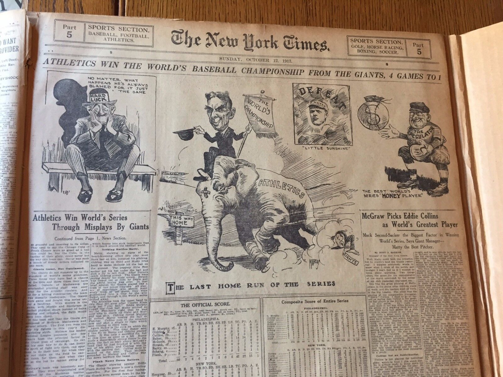 The NY Times October 12, 1913 Philadelphia Athletics Win World Series-Merkle