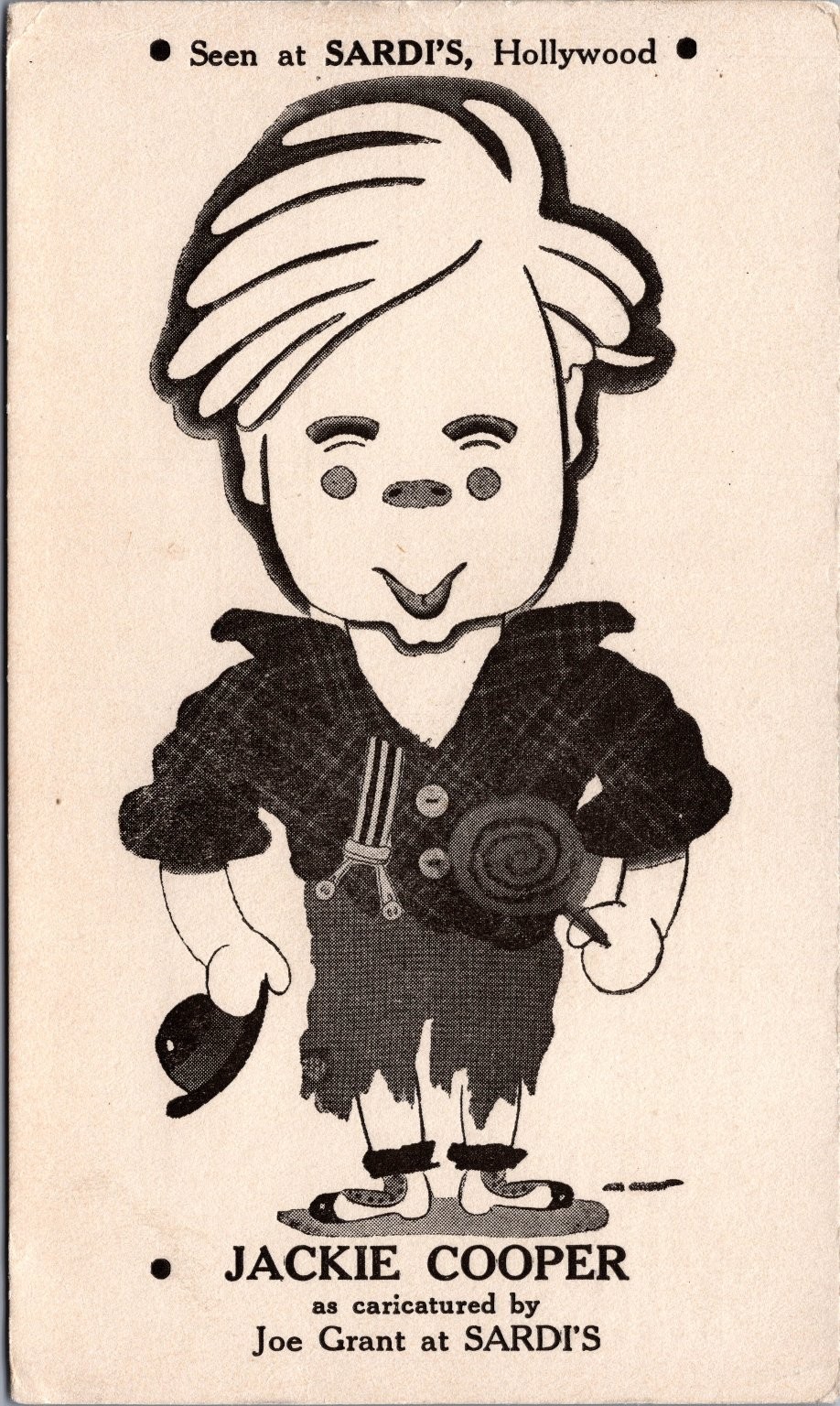 Jackie Cooper Caricature Postcard Sardi\'s Hollywood Joe Grant 1930s-40s Jackie Cooper Caricature Postcard Sardi\'s Hollywood Joe Grant 1930s-40s