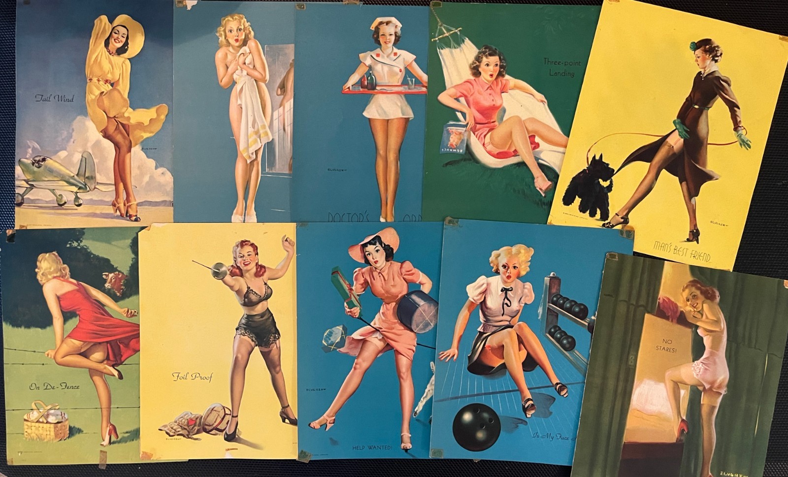 Set of 10 vintage pin-up prints - Elvgren & others   5\