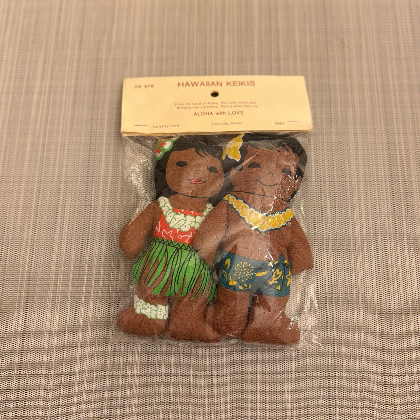 Vtg 70s Hawaiian Print Cloth Stuffed Advertising Rag Doll Pillow Tiki Aloha