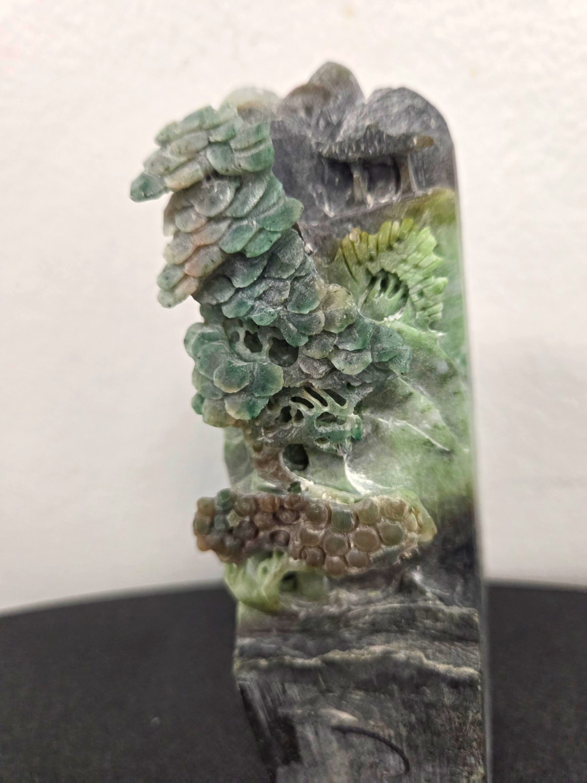 Multicolor Jade Hand Carved Stone Mountain Landscape Display Sculpture