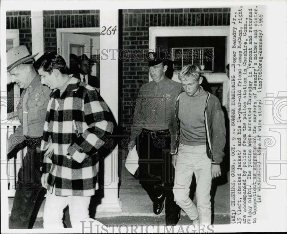 1965 Press Photo Roger Beaudry Jr. and James McCann arrested in Cheshire