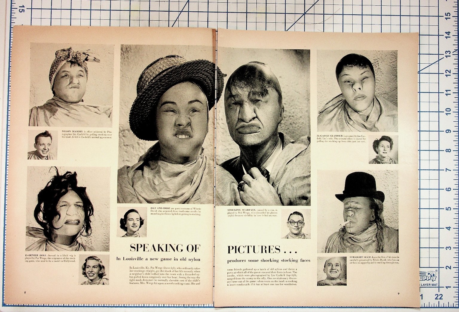 1940s-50s Magazine Page Stocking Faces Funny Photos Louisville KY Ephemera