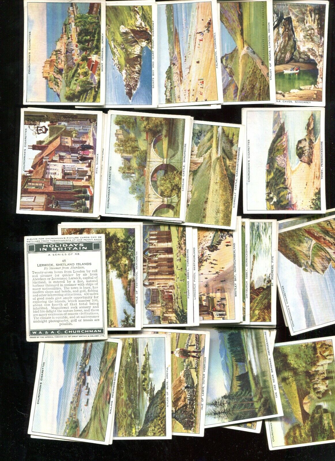 1938 W.A. & A.C. CHURCHMAN CIGARETTES HOLIDAYS IN BRITAIN COMPLETE 48 CARD SET
