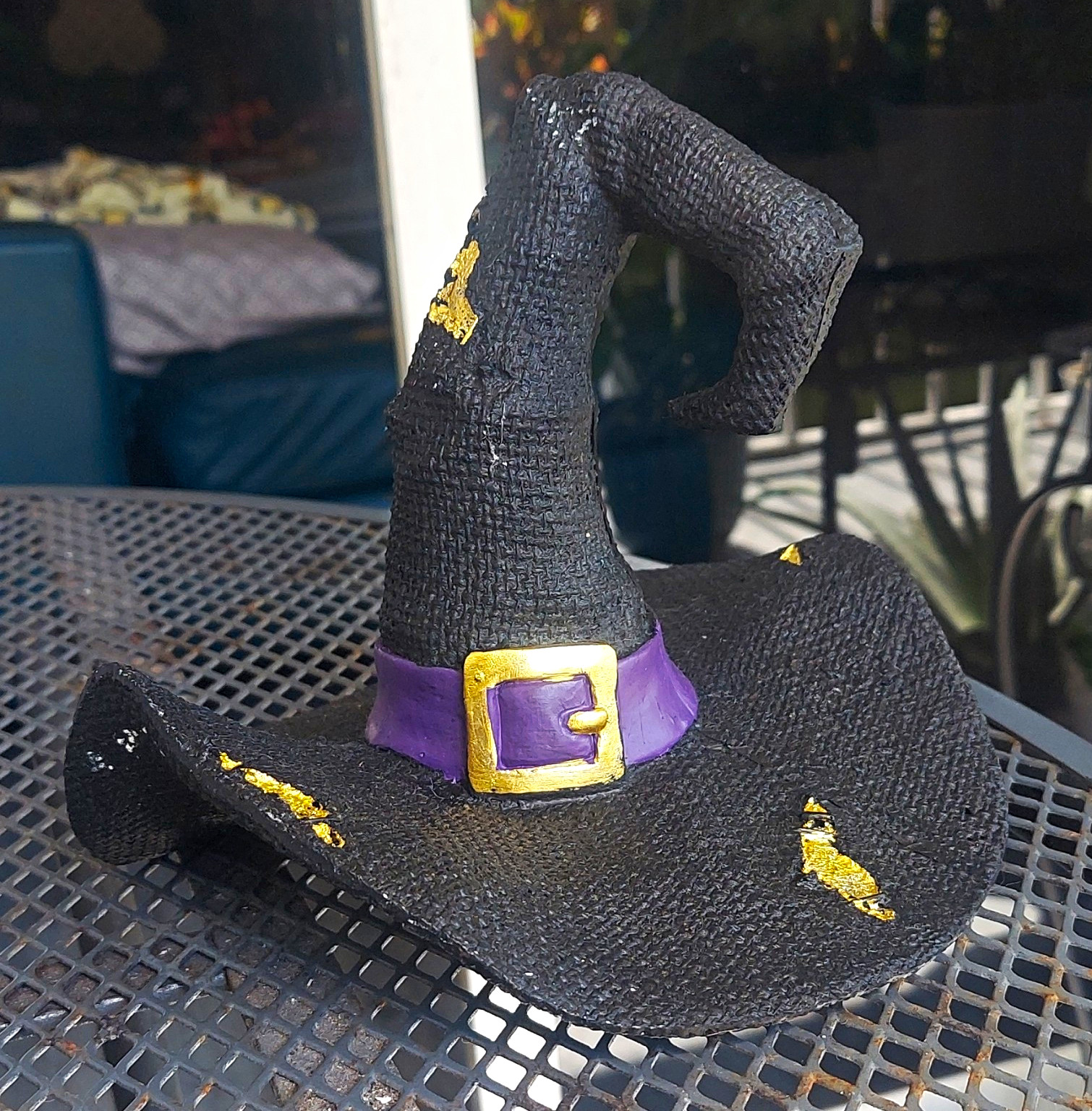 Halloween Witch Hat Decoration Black with Purple Band and Gold Buckle Halloween Witch Hat Decoration Black with Purple Band and Gold Buckle
