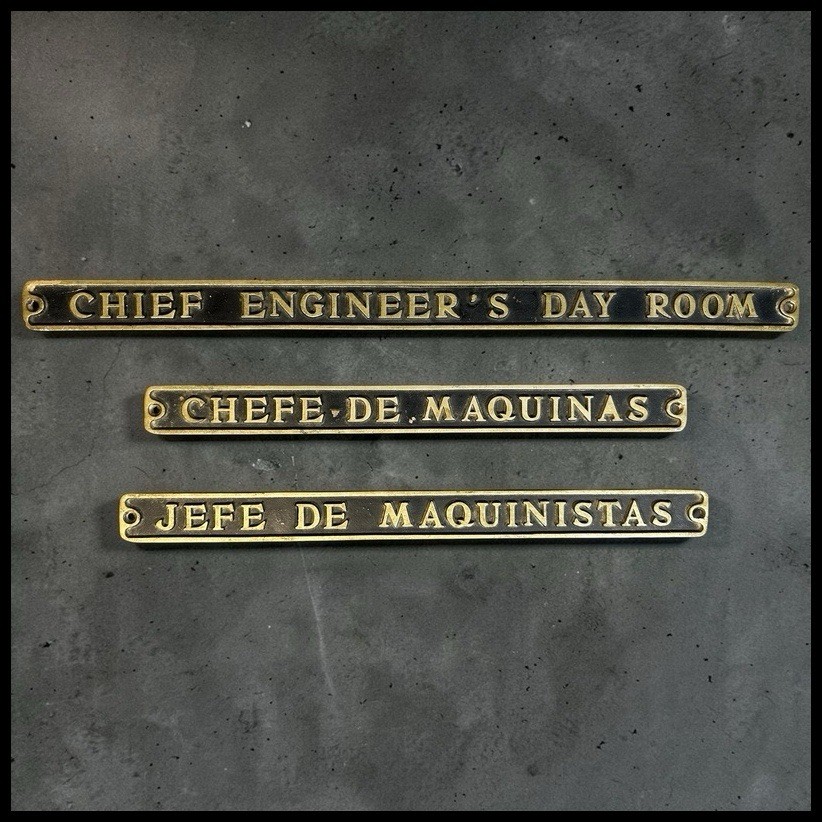 Vintage 1940s Delta Line Brass Ship Signs Chief Engineer Set SS Del Norte WWII
