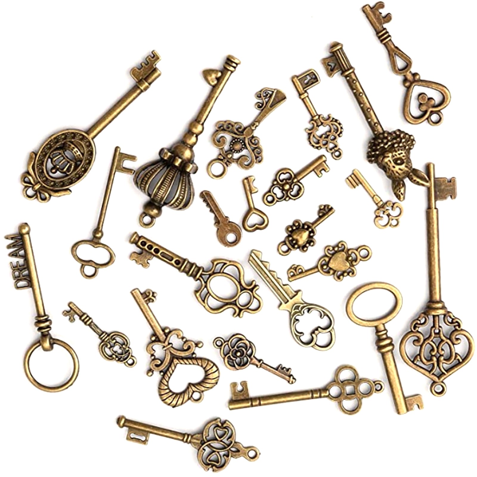 46PCS Old Vintage Antique Skeleton Keys Lot Large Small Necklace Pendant Bronze