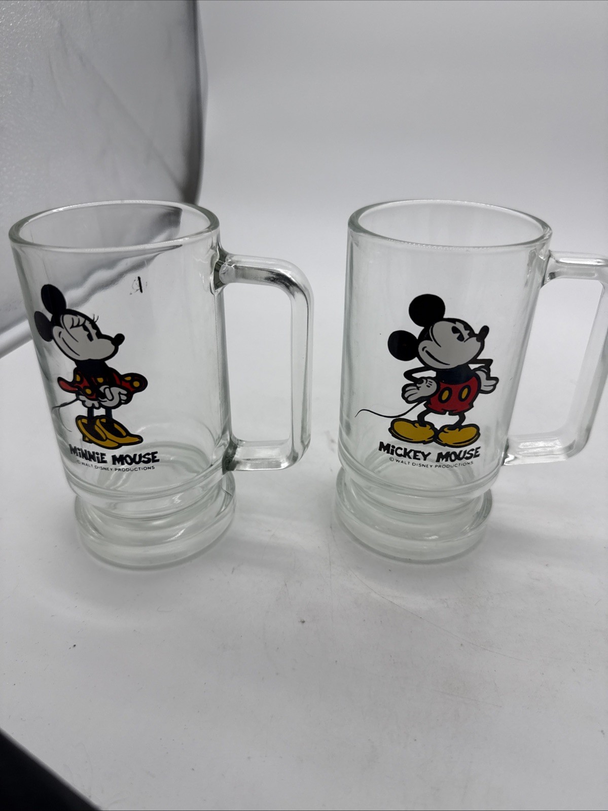 Vintage Walt Disney Productions Disney Mickey & Minnie Mouse Glasses Set Mugs Vintage Walt Disney Productions Disney Mickey & Minnie Mouse Glasses Set Mugs