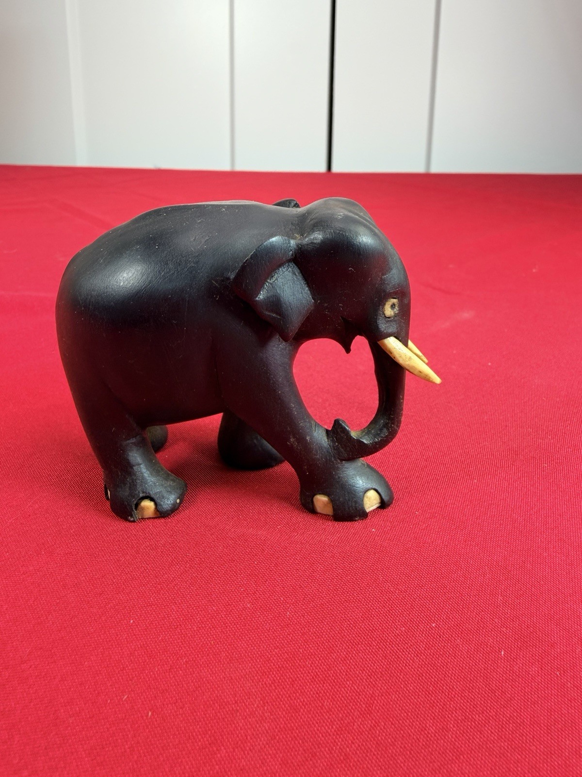 Vtg 1950s Hand Carved African Ebony Wood Elephant Figurine Safari Decor 3.5” Vtg 1950s Hand Carved African Ebony Wood Elephant Figurine Safari Decor 3.5”