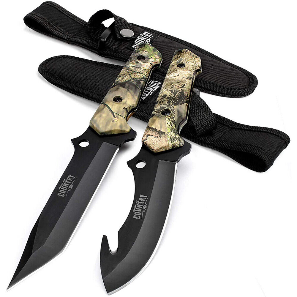 MOSSY OAK 2 Piece Fixed Blade Hunting Knife Set Full Tang Handle Sheath Included