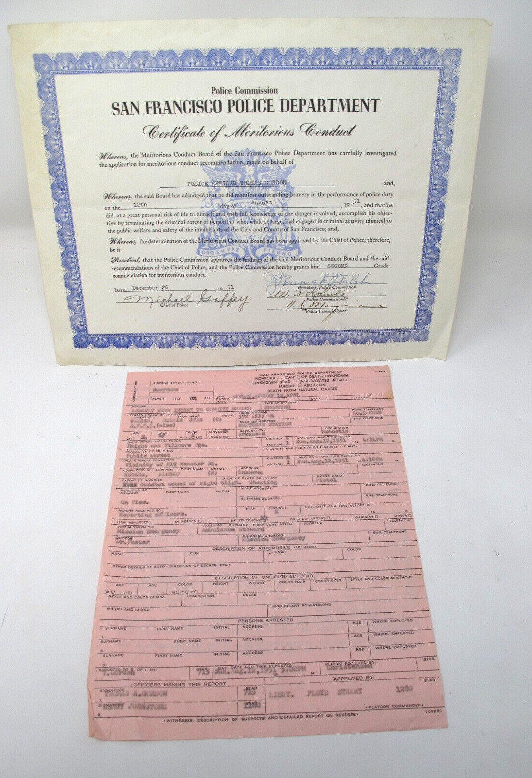 1951 San Francisco Police Officer Meritorious Conduct Certificate Offical Report 1951 San Francisco Police Officer Meritorious Conduct Certificate Offical Report
