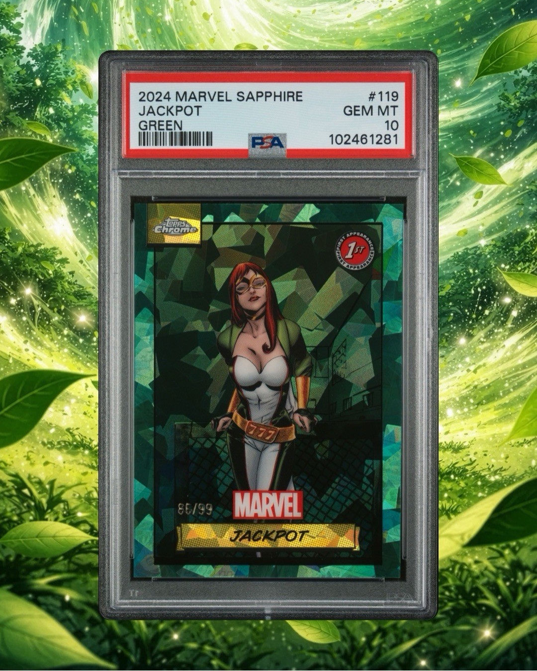 Topps 2024 Marvel Sapphire Jackpot Green #119 PSA 10 GEM MT 86/99