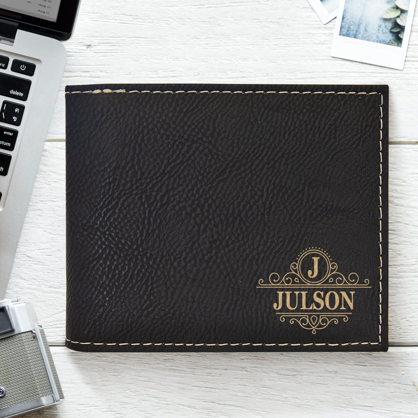 Customized 'Julson' Black & Gold Bi-Fold Wallet For Men, RFID Protected Wallet F