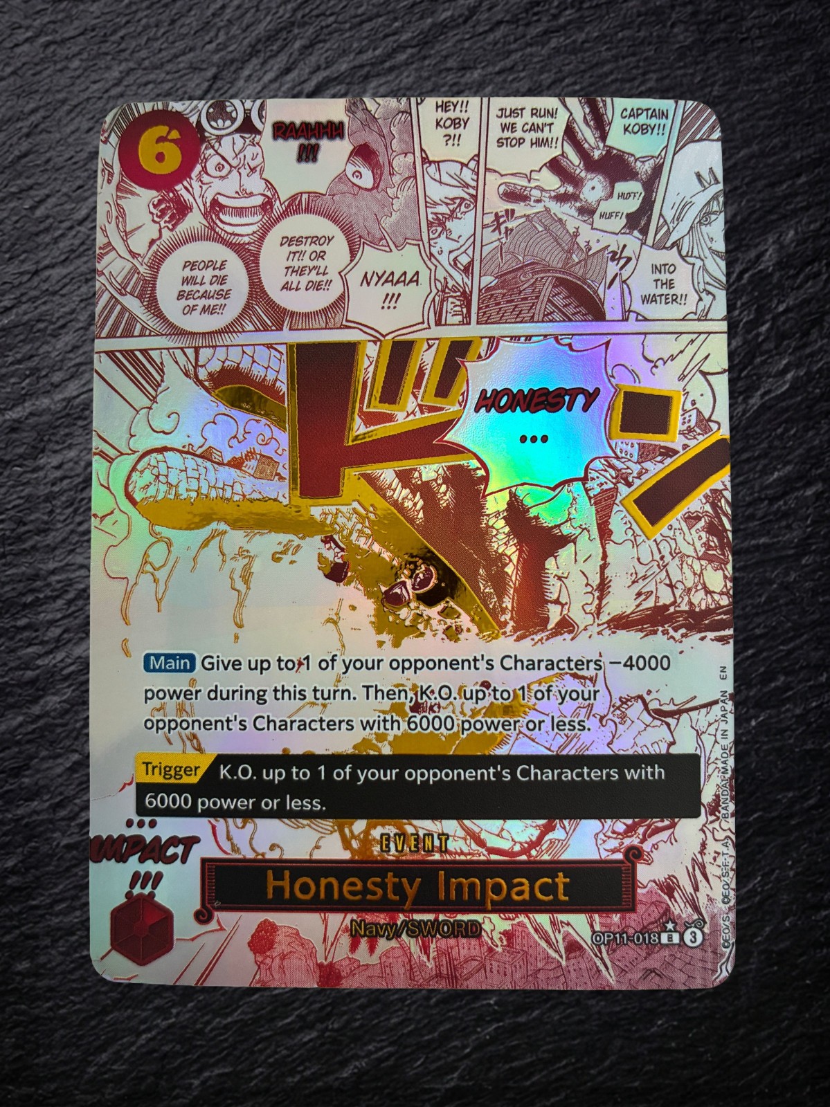 One Piece OP11-018 Honesty Impact Custom Card Koby Navy SWORD Custom/Fan Art One Piece OP11-018 Honesty Impact Custom Card Koby Navy SWORD Custom/Fan Art