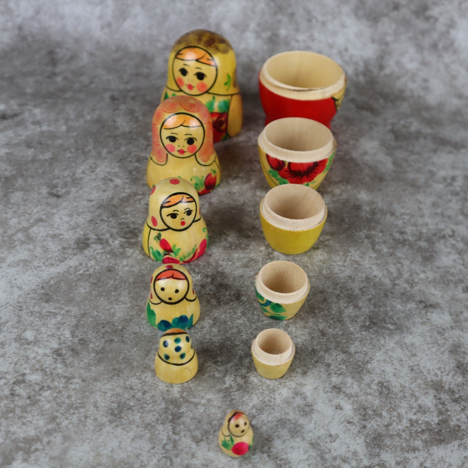 Vintage USSR Russian Nesting Dolls Set Hand Painted Wooden Babushka