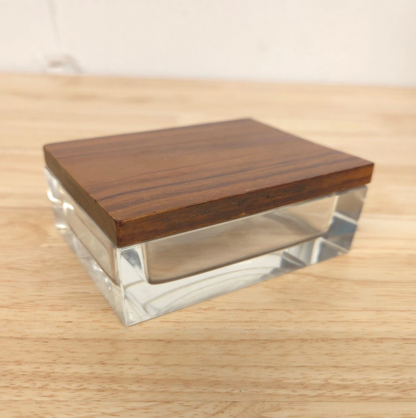 Vtg 1930s Siamese Rosewood Cut Glass Lidded Trinket Box MCM Mid Century Antique Vtg 1930s Siamese Rosewood Cut Glass Lidded Trinket Box MCM Mid Century Antique