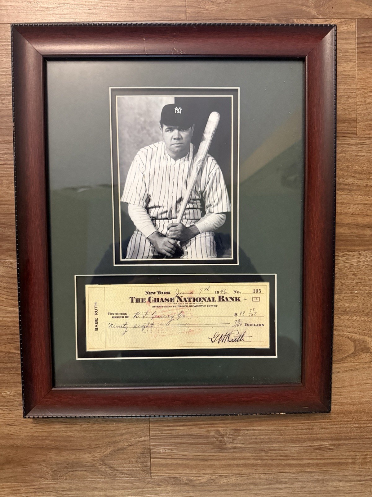 Babe Ruth Framed Photo 1946 Chase Bank Check REPLICA Repligraph Yankees Babe Ruth Framed Photo 1946 Chase Bank Check REPLICA Repligraph Yankees