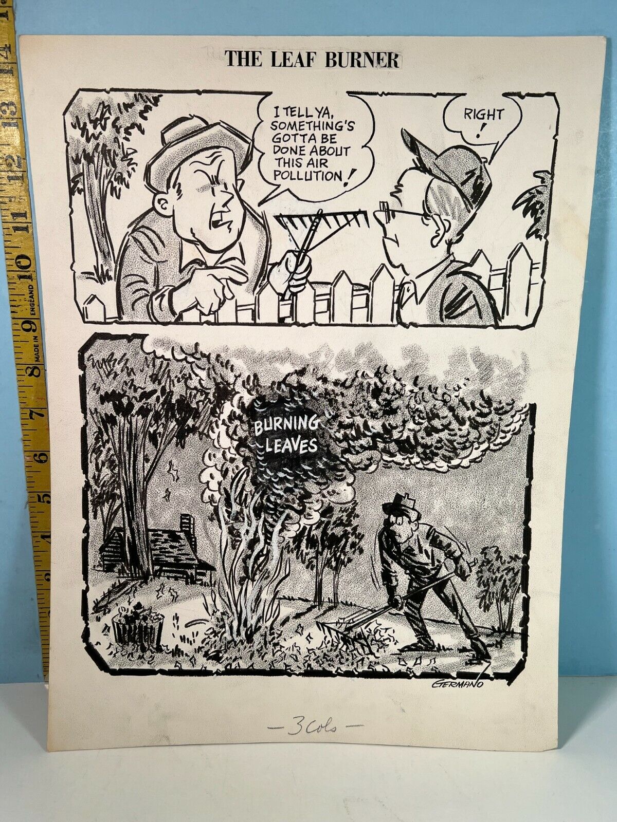1970's Eddie Germano Boston Post Ed. Original Newpaper Cartoons: The Leaf Burner