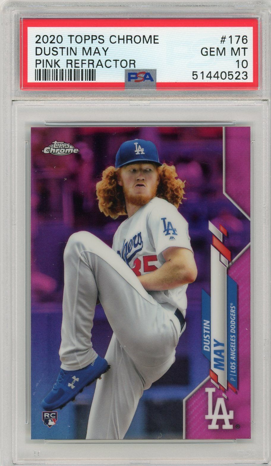 DUSTIN MAY 2020 Topps Chrome Pink Refractor Non-Auto Dodgers RC Rookie PSA 10