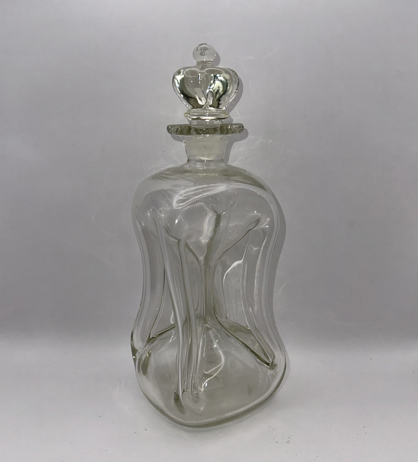 Vtg 1960s Holmegard Kluk Kluk Hand Blown Hourglass Shaped Decanter 10.5\