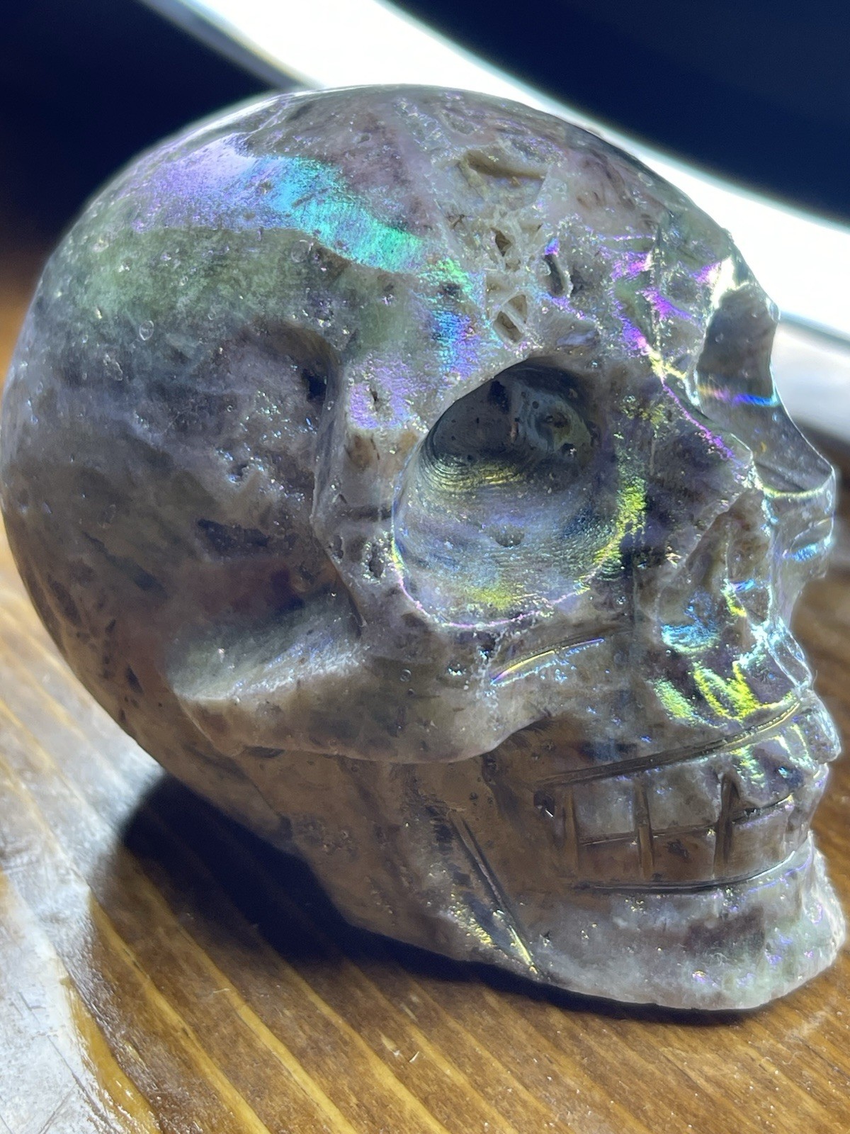 Aura Coated Sphalerite Skull Crystal Carving Aura Coated Sphalerite Skull Crystal Carving