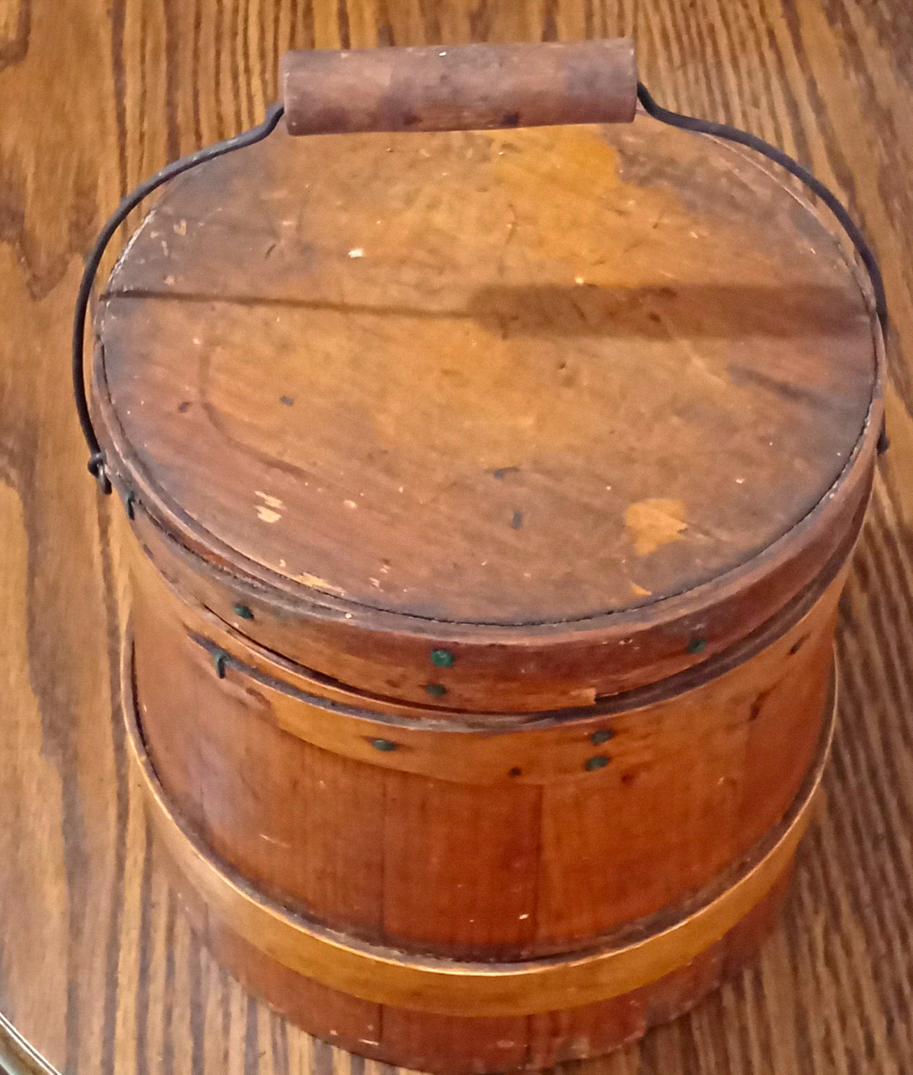 Antique 19thC Small Wooden Firkin Sugar Bucket Finger Lap Bands 1860-1880 Antique 19thC Small Wooden Firkin Sugar Bucket Finger Lap Bands 1860-1880