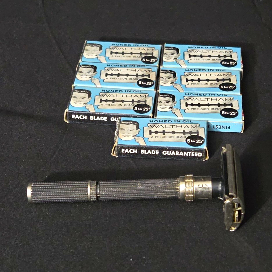 Vintage Gillette Metal Safety Razor w/ Waltham Precision Razor Blade Boxes Vintage Gillette Metal Safety Razor w/ Waltham Precision Razor Blade Boxes