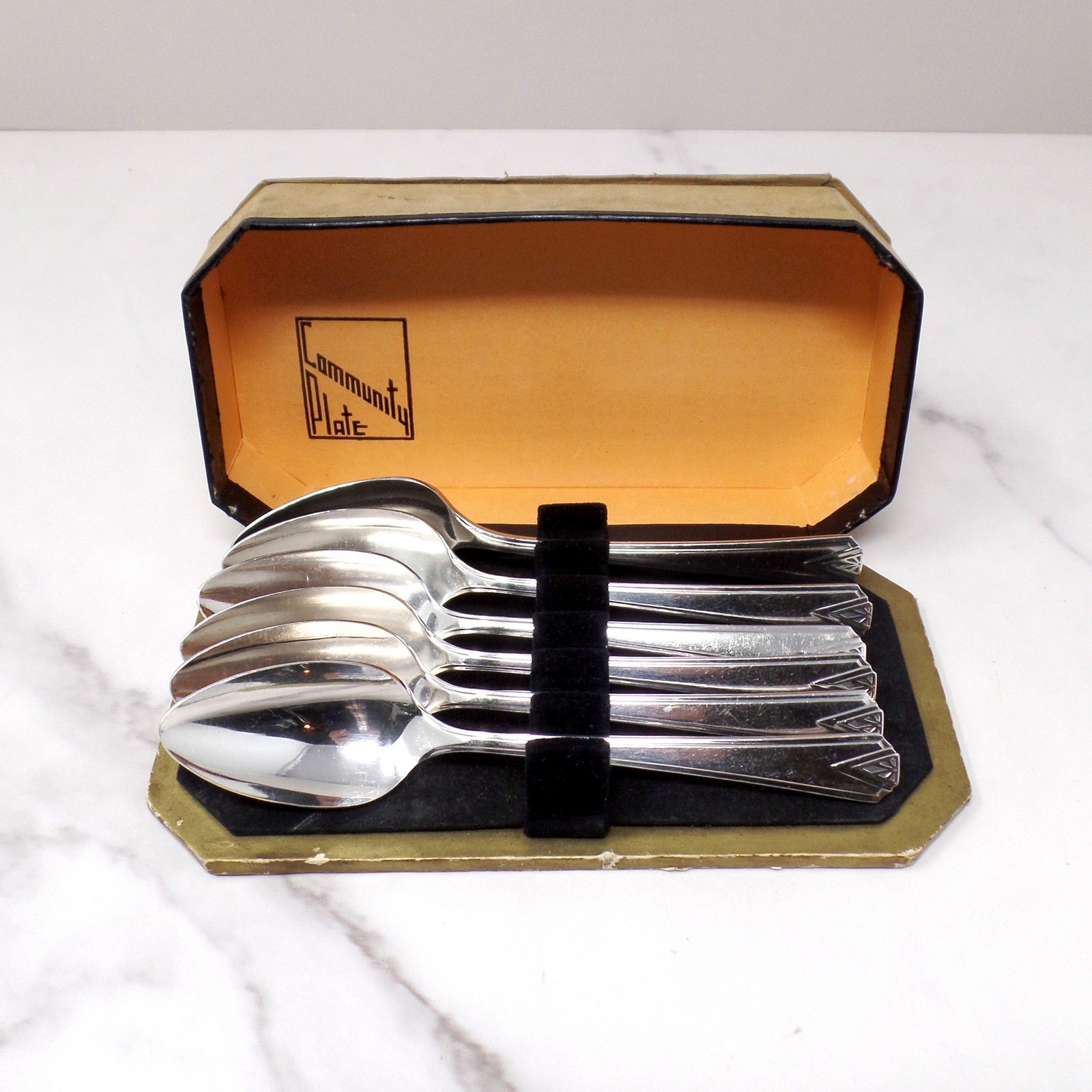 Vintage Oneida Community Plate Deauville 1929 Tea Spoons, Set of 6 in Box