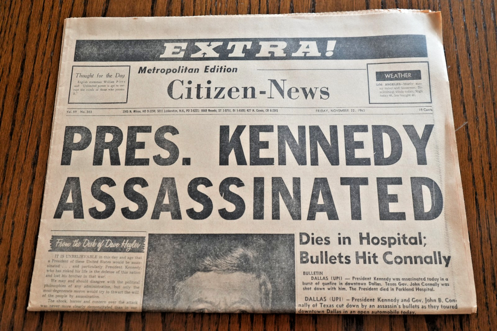 *RARE 1963 President Kennedy Assassinated HOLLYWOOD CITIZEN NEWS Newspaper CLEAN *RARE 1963 President Kennedy Assassinated HOLLYWOOD CITIZEN NEWS Newspaper CLEAN
