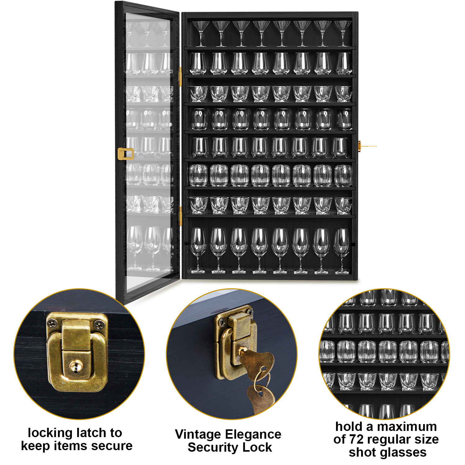 Lockable Shot Glass Display Case Collectors Cabinet Storage Wooden Shadow Box Lockable Shot Glass Display Case Collectors Cabinet Storage Wooden Shadow Box