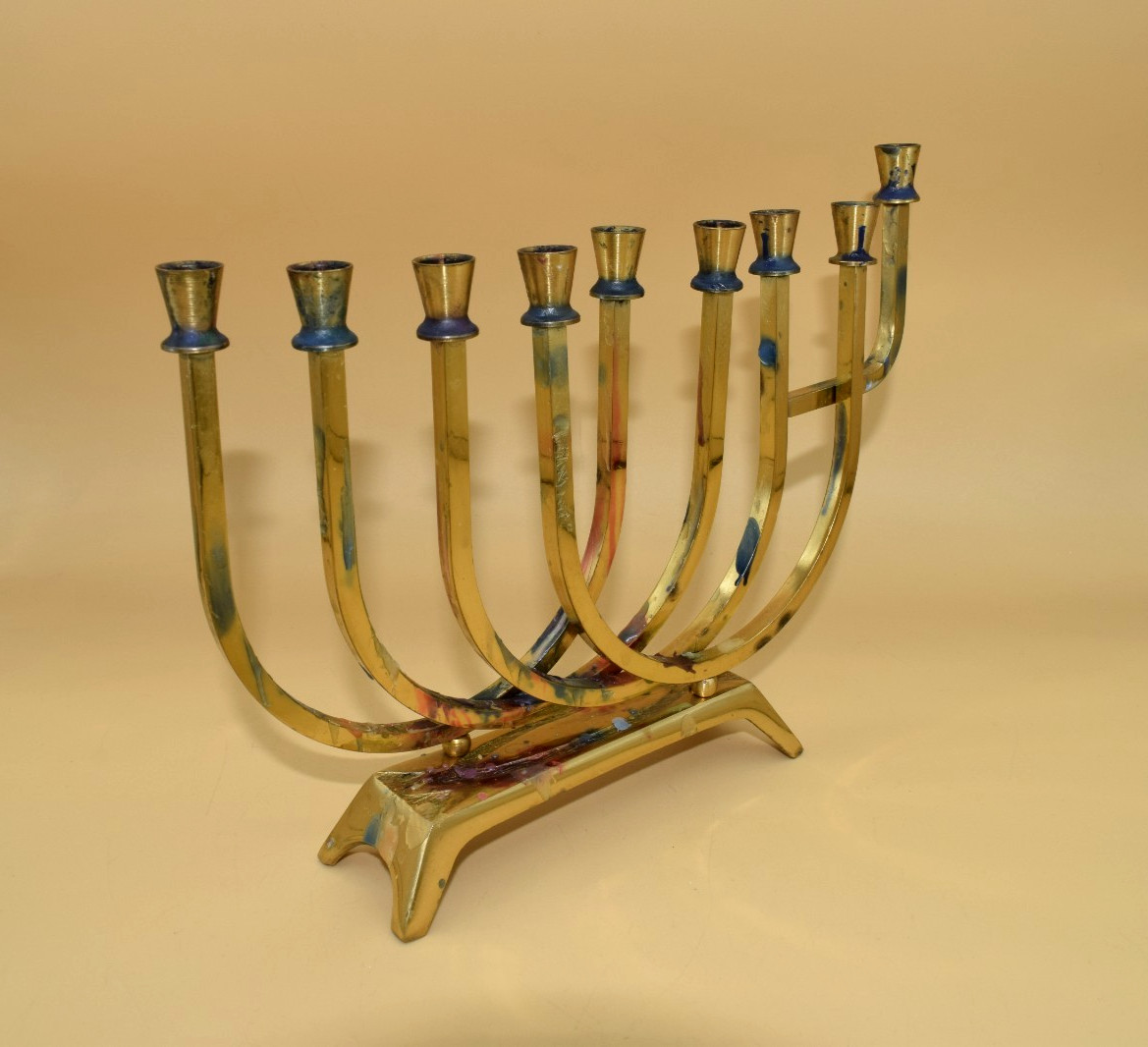 Vintage Wainberg Menorah Brass Gold Nine Arm MADE IN ISRAEL Hannukah, Judaica