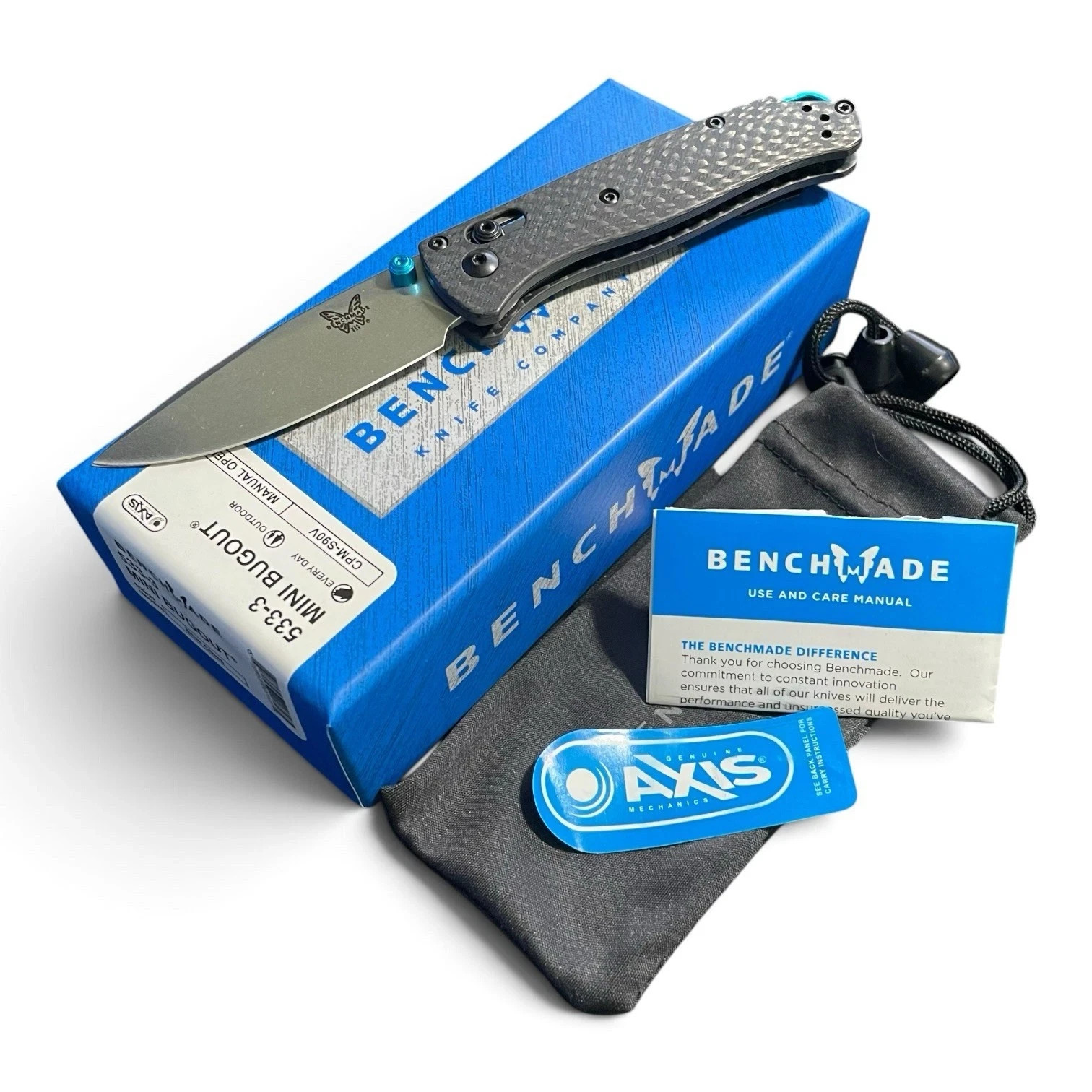 Benchmade 533-3 Mini Bugout S90V Carbon Fiber AXIS Satin Plain Edge EDC Knife