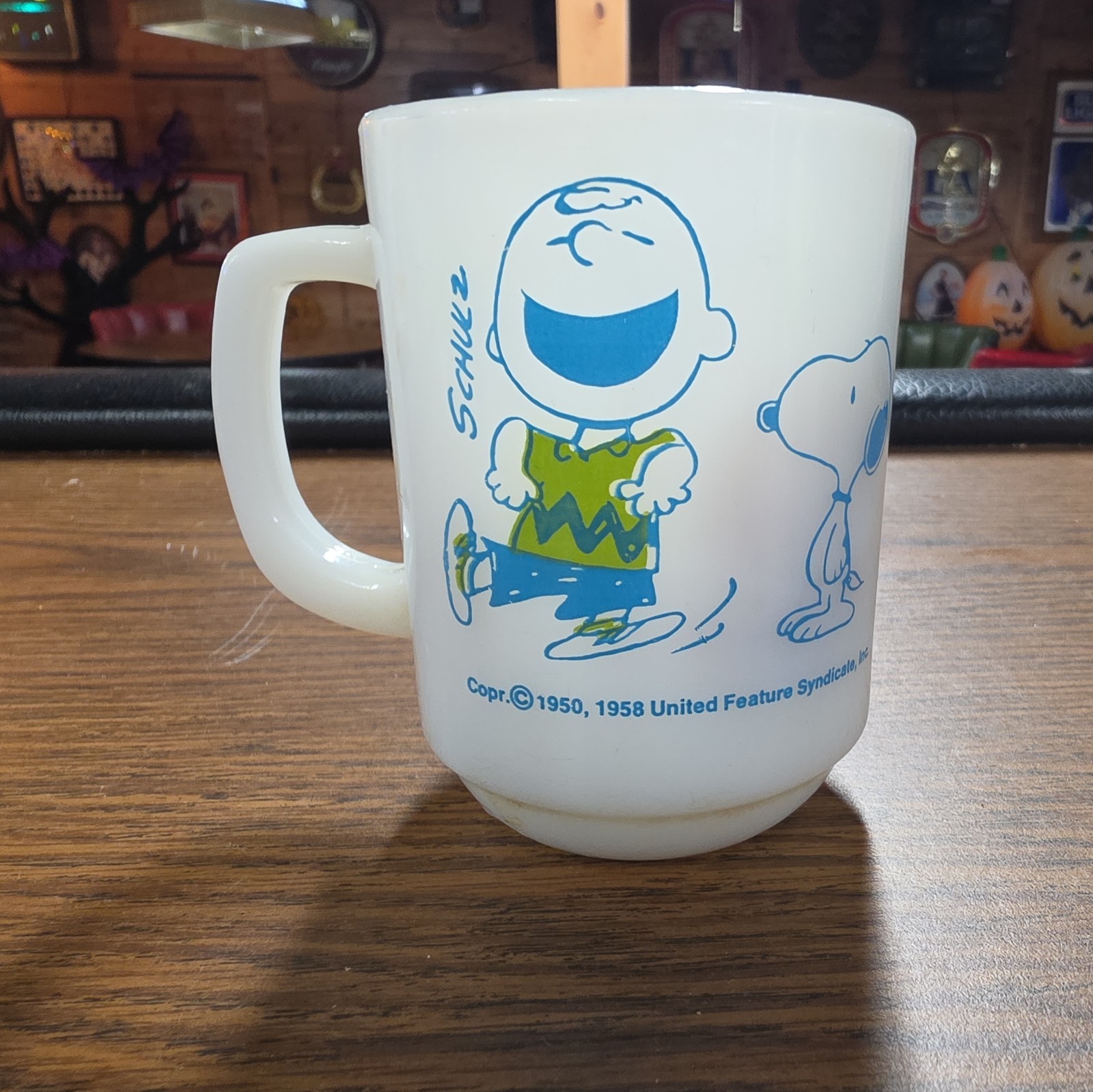 Vintage 1958 Peanuts Charlie Brown Milk Glass Mug Strangely Confident Vintage 1958 Peanuts Charlie Brown Milk Glass Mug Strangely Confident