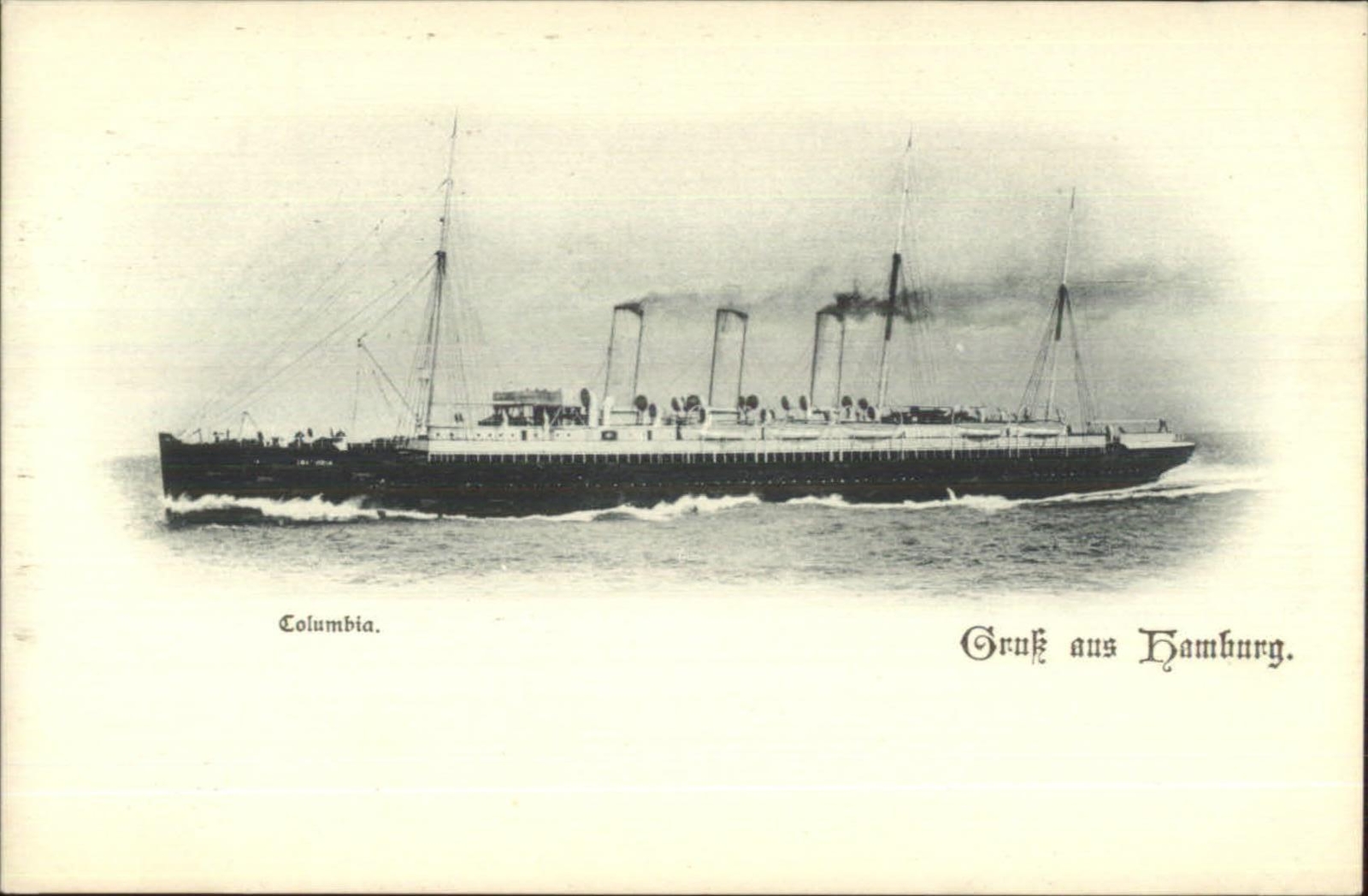 Steamship Columbia - Gruss Aus Hamburg c1900 Postcard Steamship Columbia - Gruss Aus Hamburg c1900 Postcard