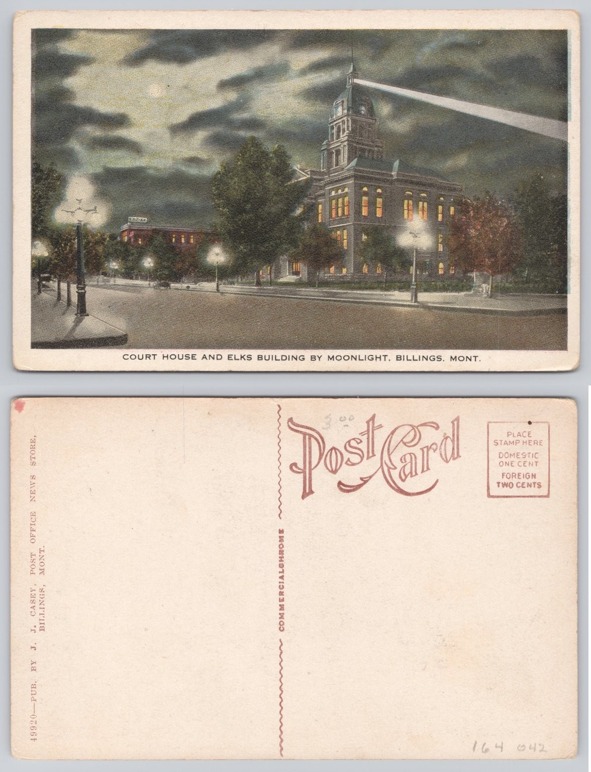 Vintage Billings MT Courthouse Elks Building Moonlight Searchlight Postcard