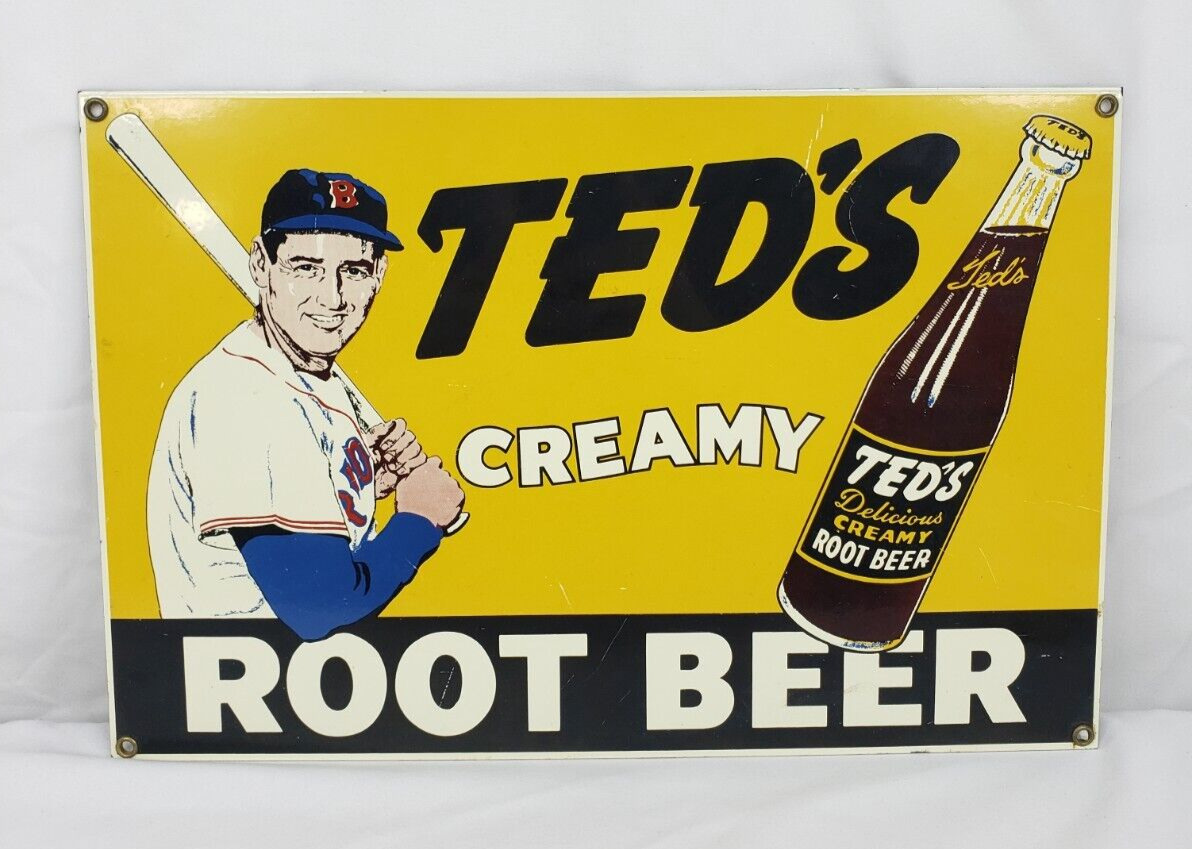 Ted Williams Ted\'s Creamy Root Beer Metal Tin Sign Redsox 16x11.5\