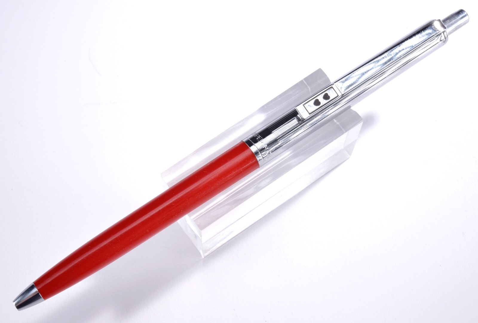 VTG. Paper Mate Vintage Double Heart Profile Ball Pen-Slim Grip-Red-USA MCM #62