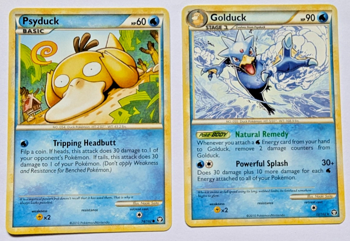 Psyduck & Golduck HGSS Triumphant 74/102 22/102 Pokémon Card Pair [S166]