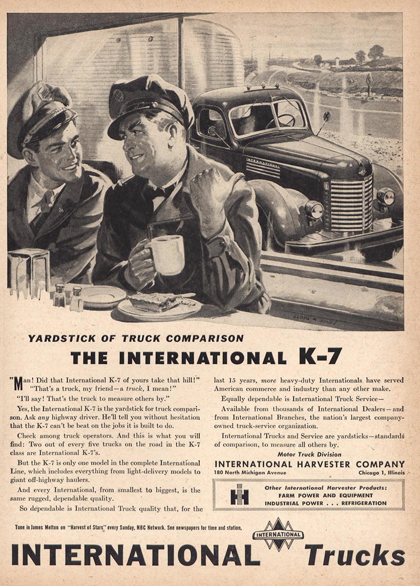 1946 International Trucks K7: Yardstick Truck Vintage Print Ad 1946 International Trucks K7: Yardstick Truck Vintage Print Ad