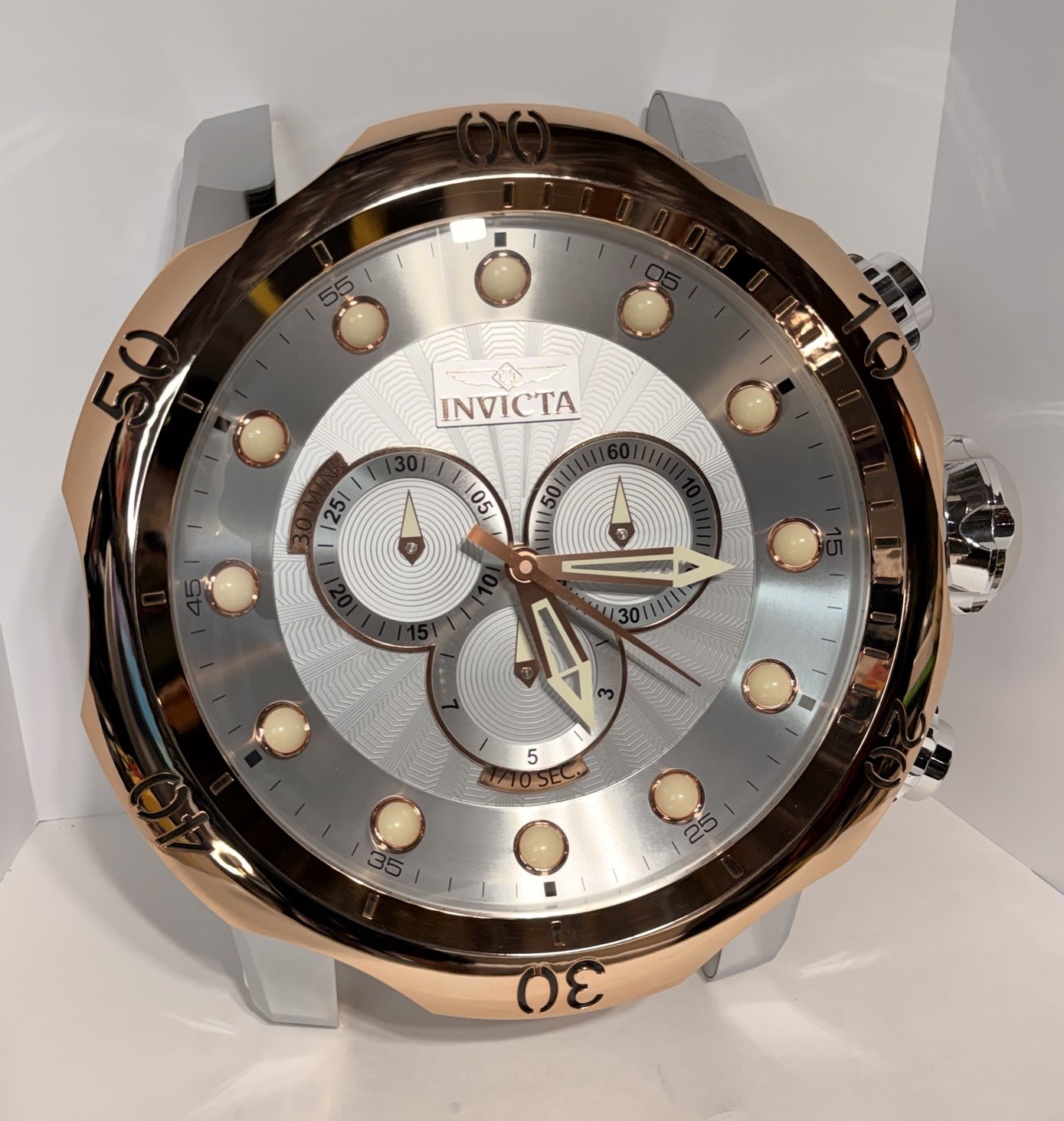 Invicta Wall Decor Venom Silver Tone Dial Rose Gold Bezel Large Wall Clock 33773 Invicta Wall Decor Venom Silver Tone Dial Rose Gold Bezel Large Wall Clock 33773