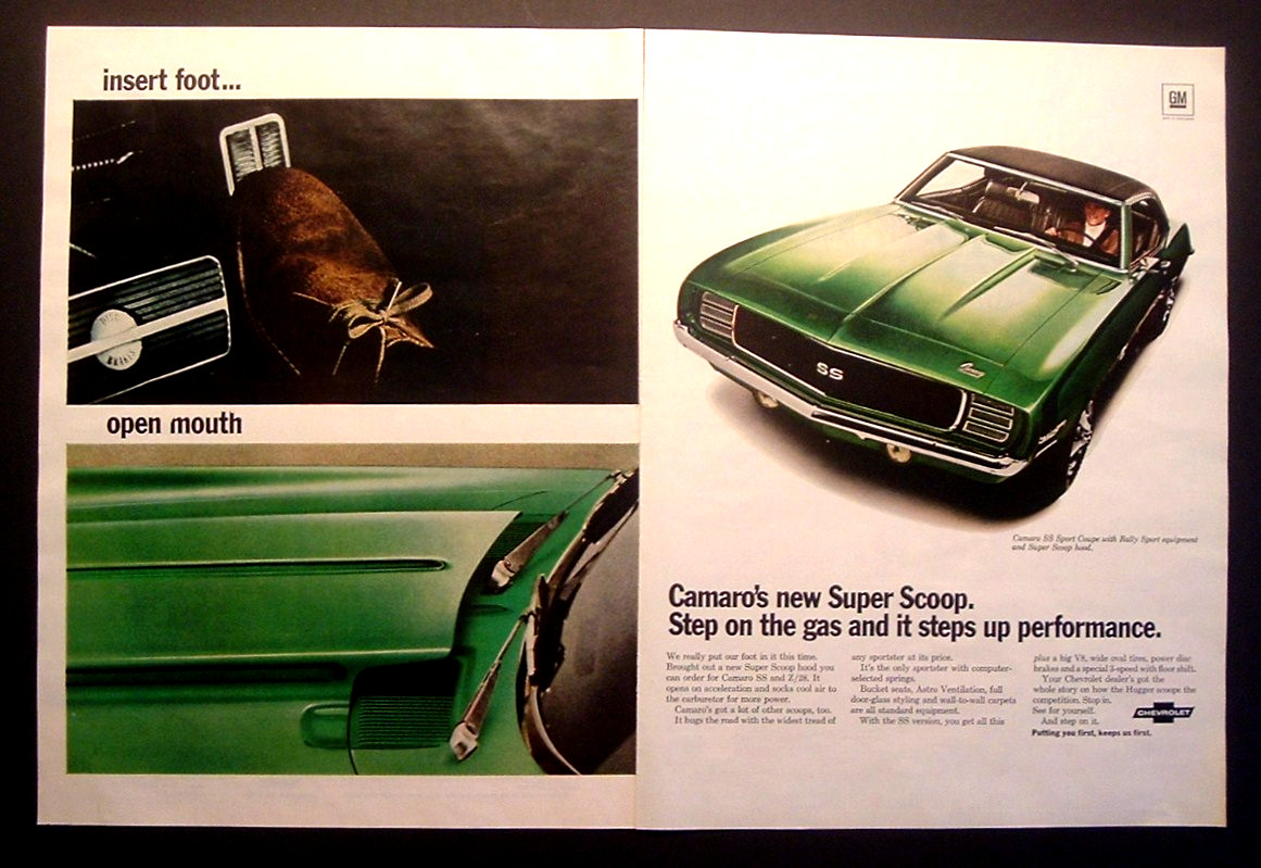1969 Chevrolet Camaro Disc Brakes*Original* 396/427 Yenko car ad print c 1969 Chevrolet Camaro Disc Brakes*Original* 396/427 Yenko car ad print c