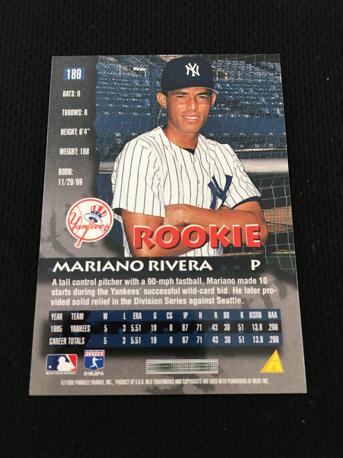 MARIANO RIVERA ROOKIE PINNACLE 1996 NEW YORK YANKEES LEGEND HOF BASEBALL CARD