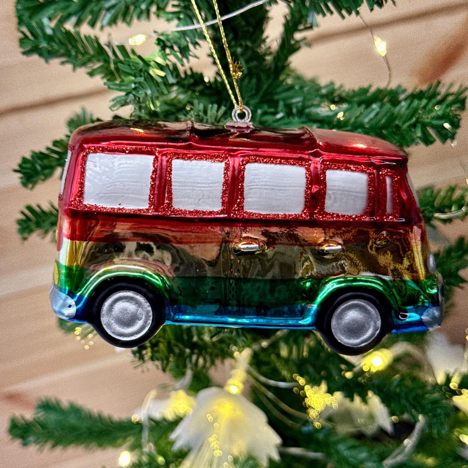 Rainbow Pride Mini Van Glass Christmas Tree Ornament Rainbow Pride Mini Van Glass Christmas Tree Ornament