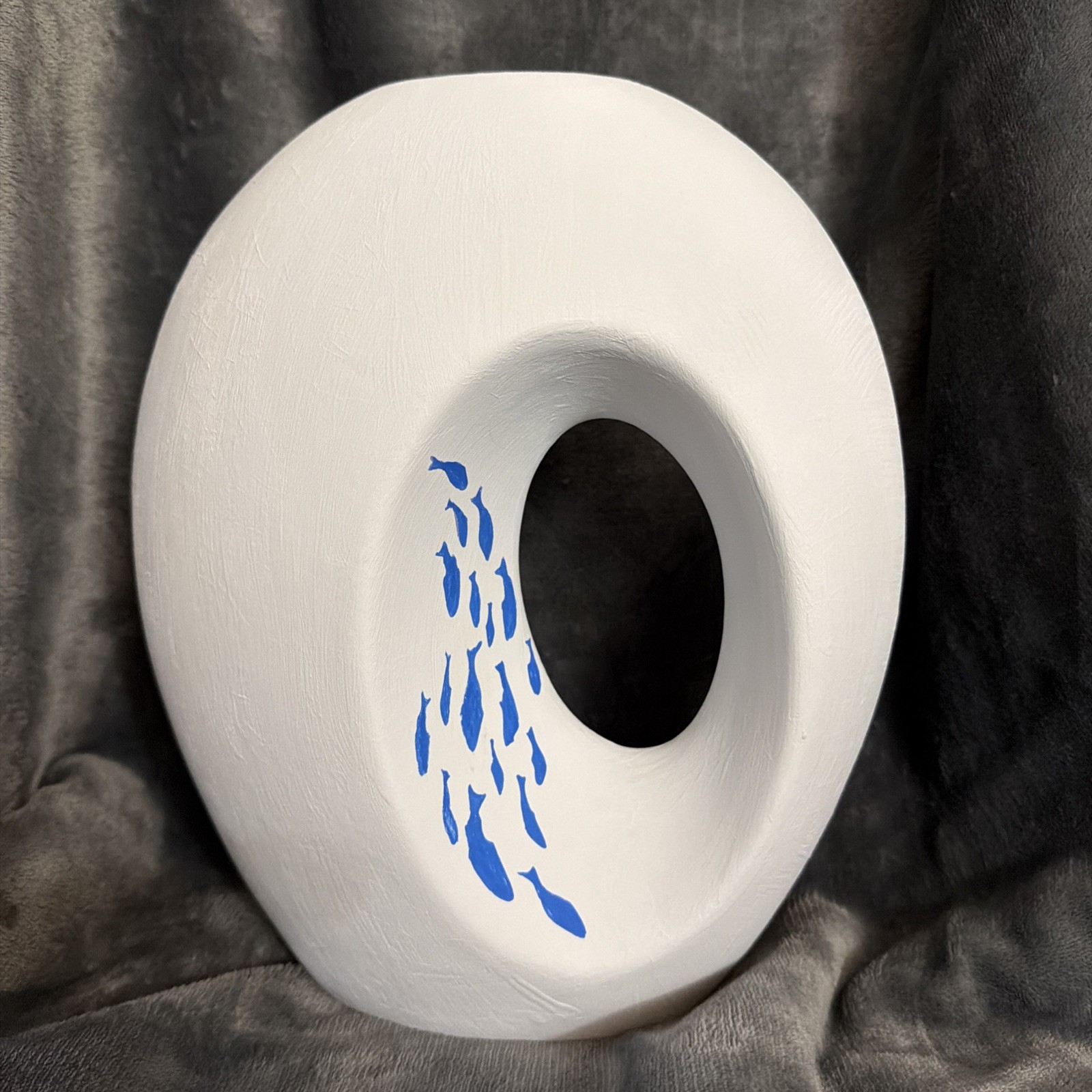 Upcycled Large White Vase With Blue Fish Upcycled Large White Vase With Blue Fish