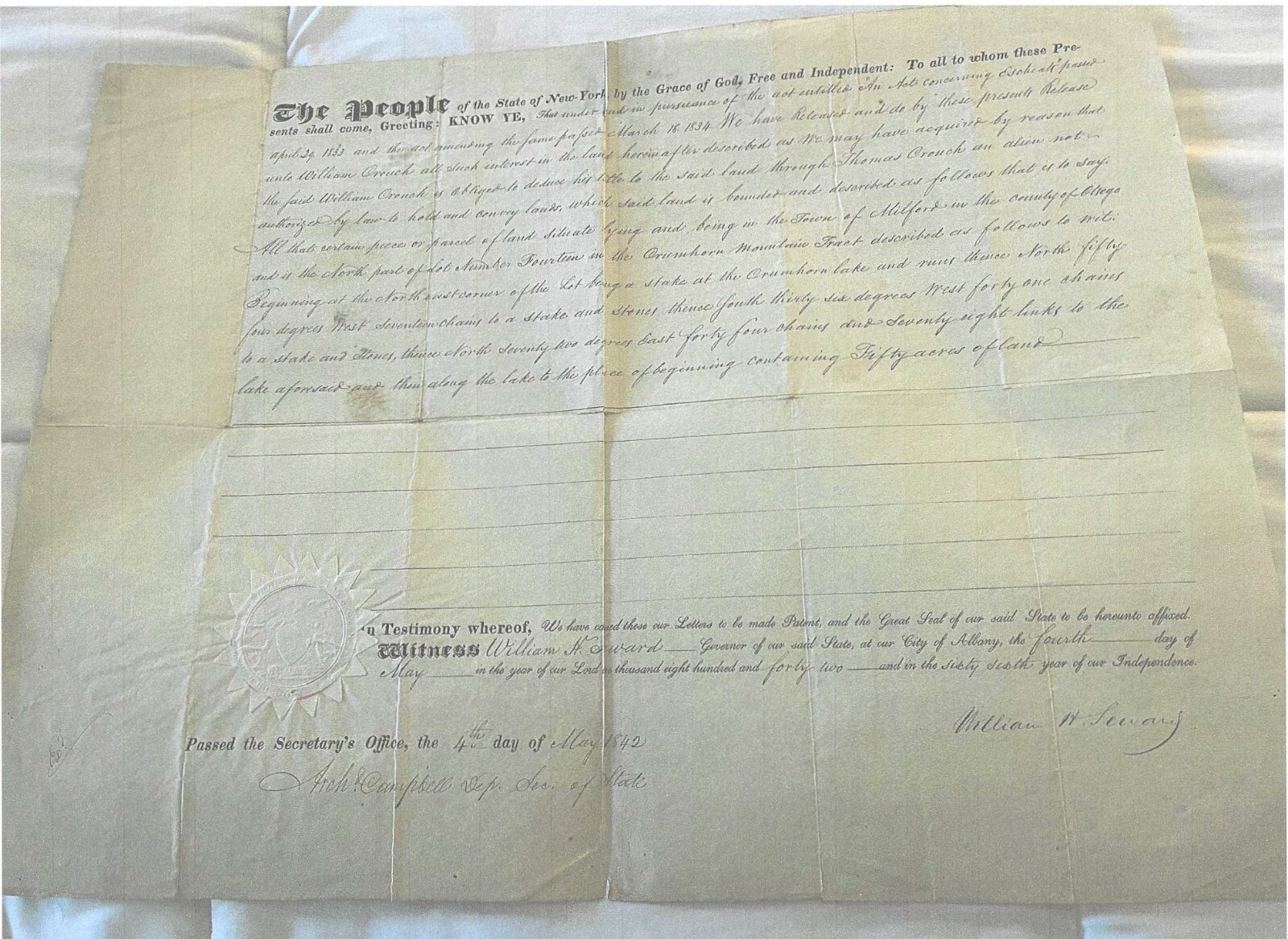 [Lincoln Assassination] William Seward Signs Land Document As New York Governor
