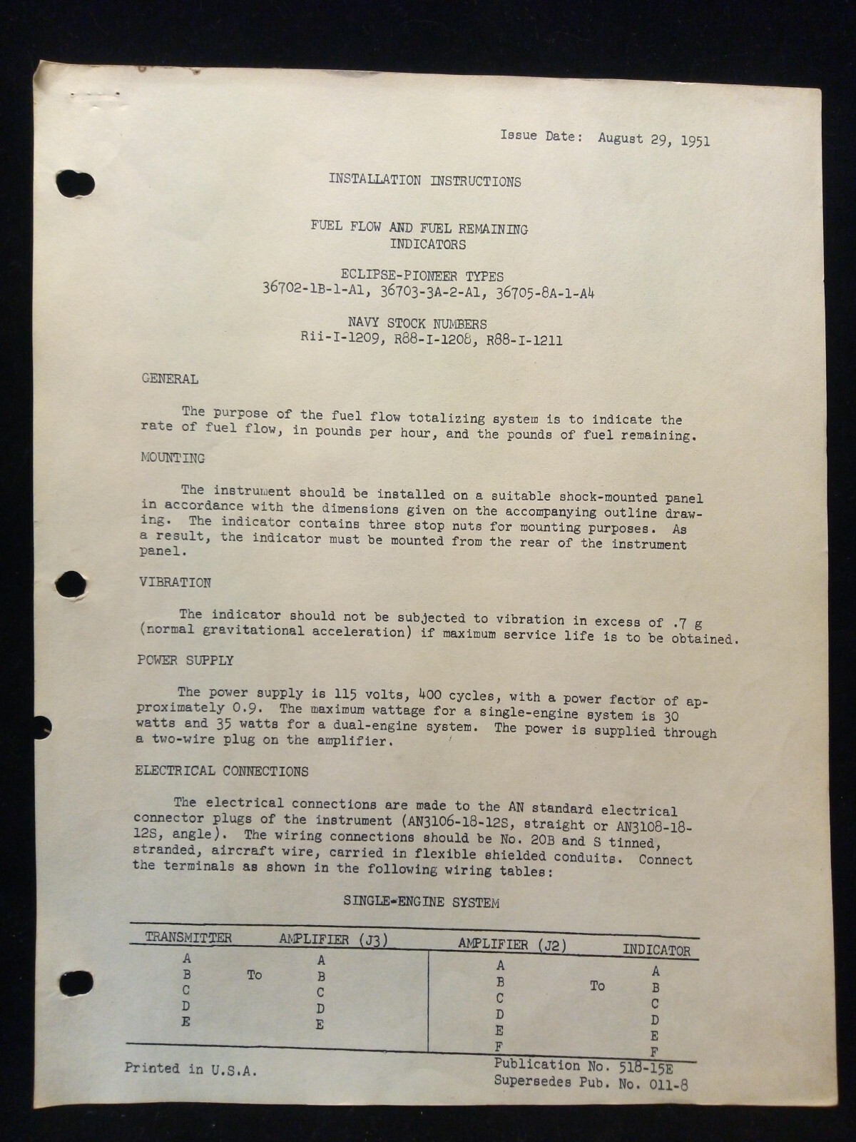 Fuel Flow Remaining Indicator US Navy Eclipse Pioneer Aviation Instructions 1951