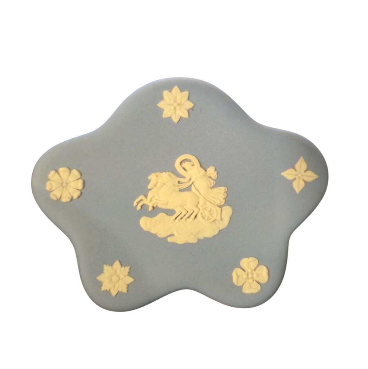 Vintage Wedgwood Blue Jasperware Trinket Box art Horse chariot Jewelry keepsake
