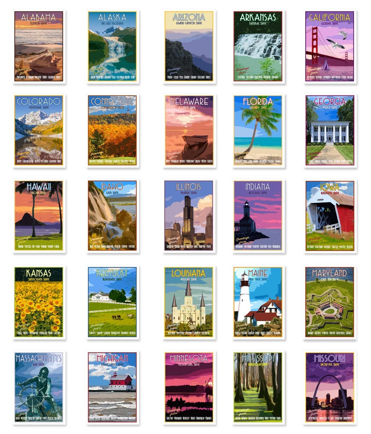 Vintage US State Travel Postcards Set of 50 - Unique USA Souvenir Variety Pack Vintage US State Travel Postcards Set of 50 - Unique USA Souvenir Variety Pack