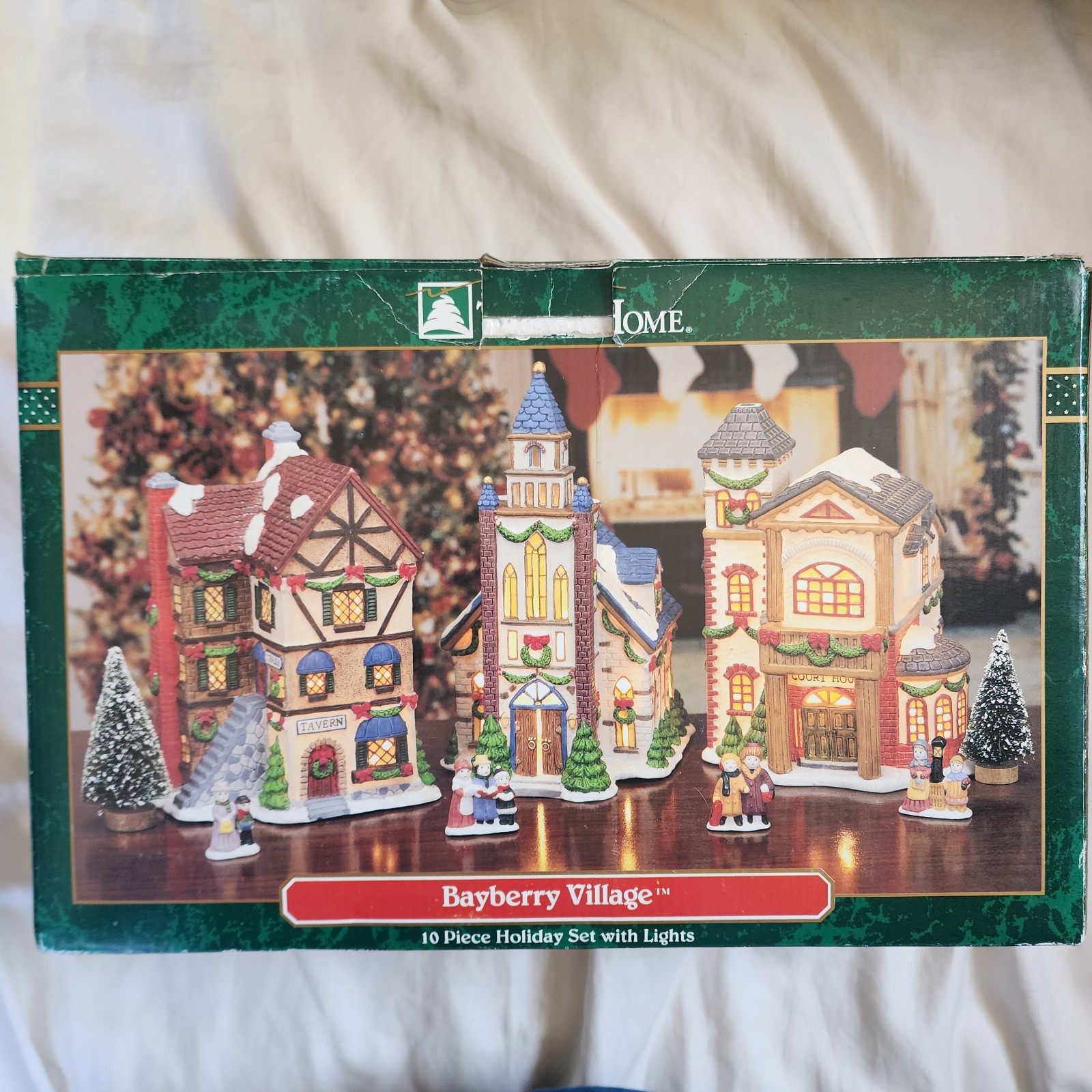 Vintage Trim A Home 10 Pc Porcelain House Village Christmas Set Light Up