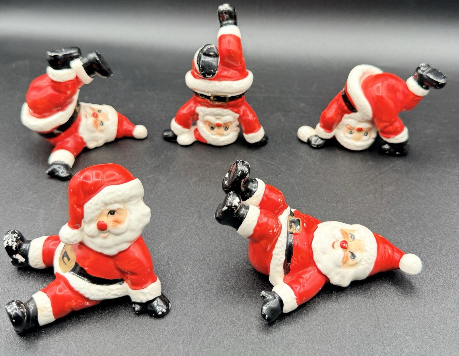1976 Vintage Fitz & Floyd Tumbling Santas- Set Of 5 1976 Vintage Fitz & Floyd Tumbling Santas- Set Of 5